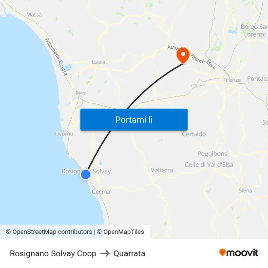 Rosignano Solvay Coop to Quarrata map