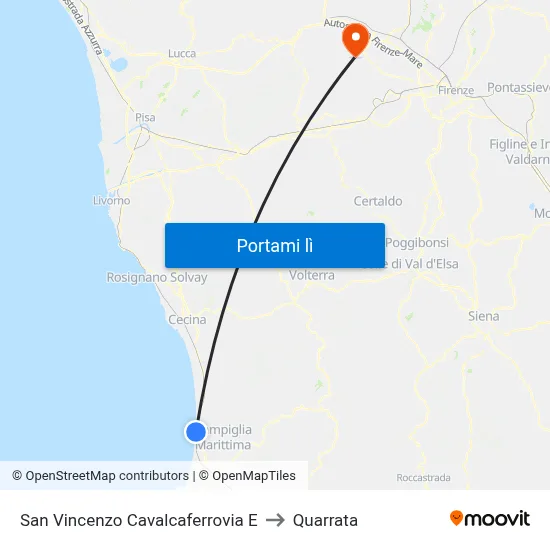 San Vincenzo Cavalcaferrovia E to Quarrata map