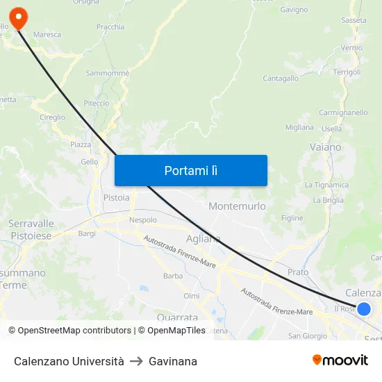 Calenzano Università to Gavinana map