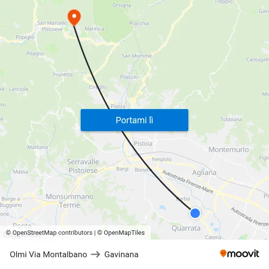 Olmi Via Montalbano to Gavinana map