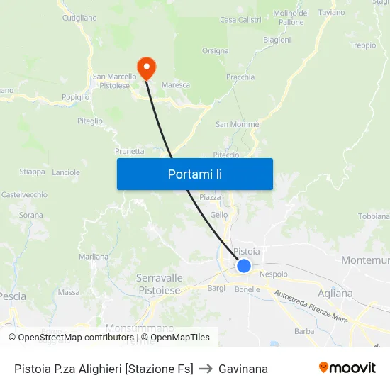Pistoia P.za Alighieri [Stazione Fs] to Gavinana map