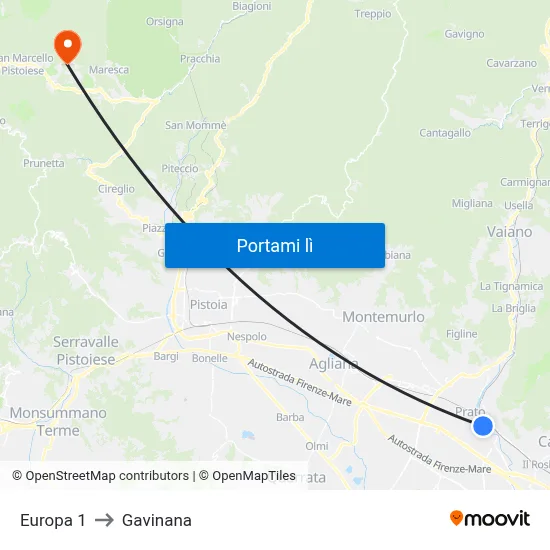 Europa 1 to Gavinana map