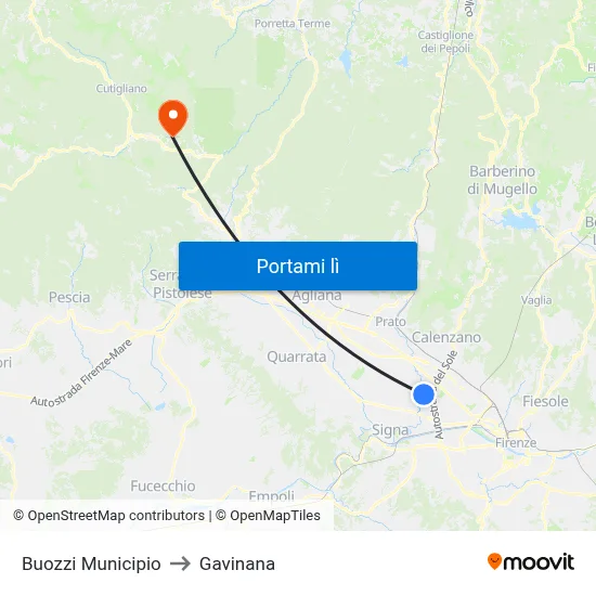Buozzi Municipio to Gavinana map