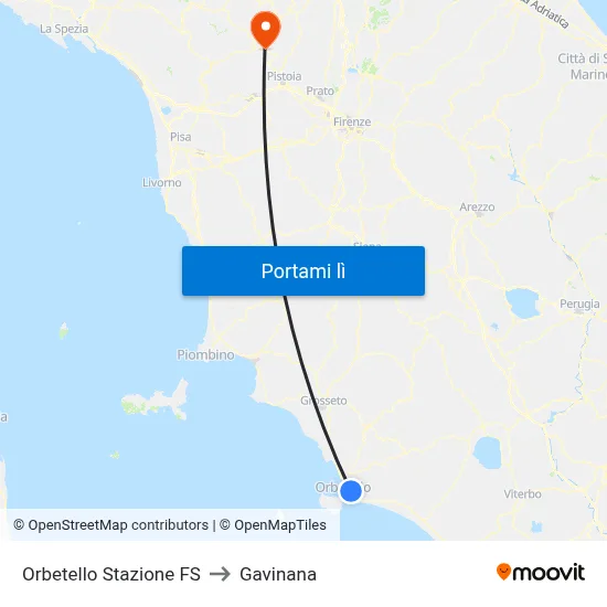 Orbetello Stazione FS to Gavinana map