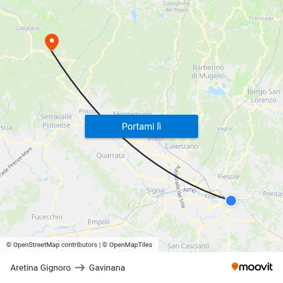 Aretina Gignoro to Gavinana map