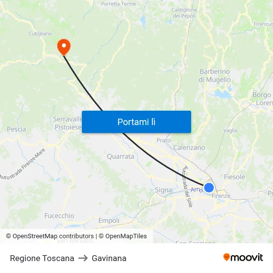 Regione Toscana to Gavinana map