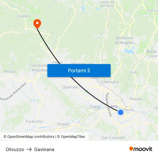 Olivuzzo to Gavinana map