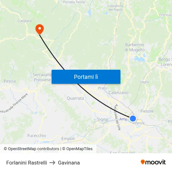 Forlanini Rastrelli to Gavinana map