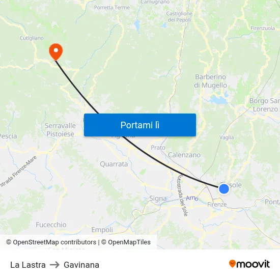 La Lastra to Gavinana map