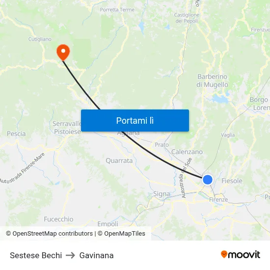 Sestese Bechi to Gavinana map