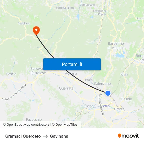 Gramsci Querceto to Gavinana map