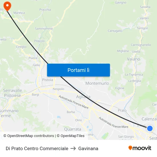 Di Prato Centro Commerciale to Gavinana map