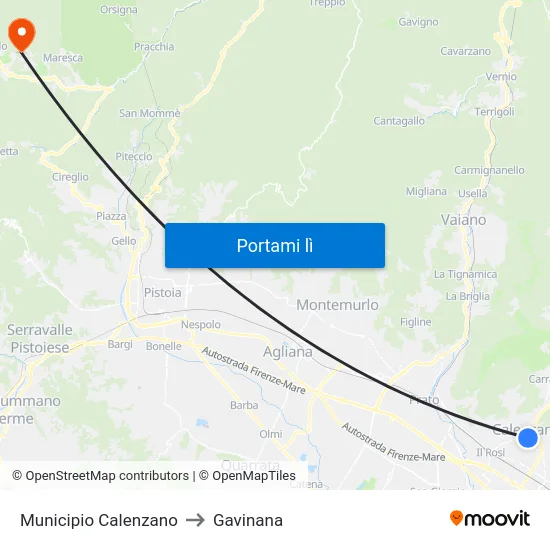 Municipio Calenzano to Gavinana map