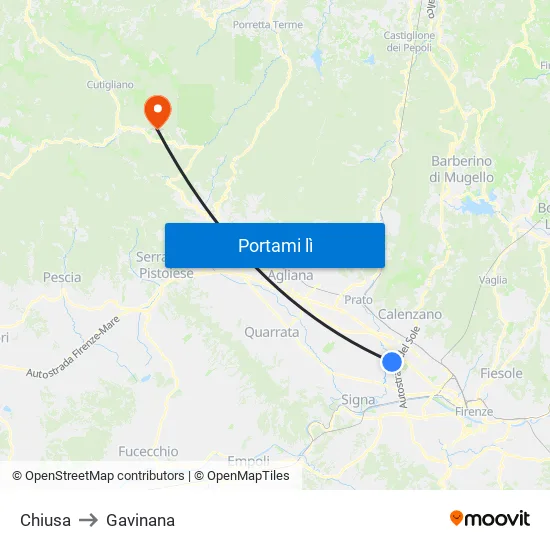 Chiusa to Gavinana map