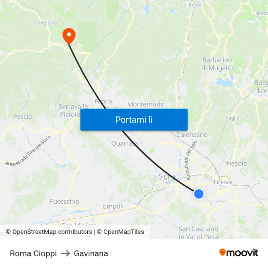 Roma Cioppi to Gavinana map