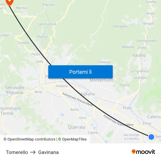 Tomerello to Gavinana map