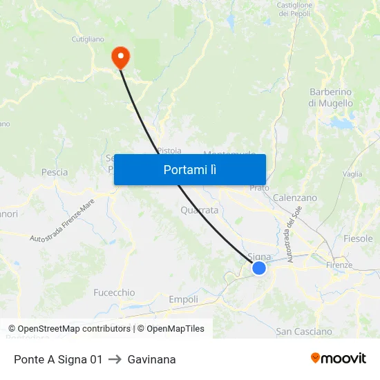 Ponte A Signa 01 to Gavinana map