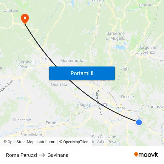 Roma Peruzzi to Gavinana map