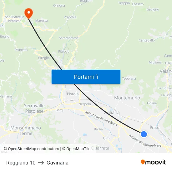 Reggiana 10 to Gavinana map