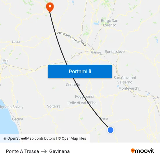 Ponte A Tressa to Gavinana map