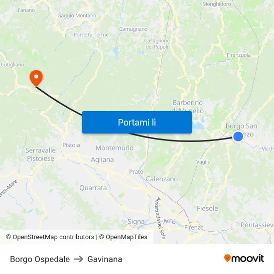 Borgo Ospedale to Gavinana map
