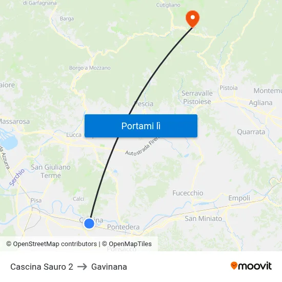 Cascina Sauro 2 to Gavinana map