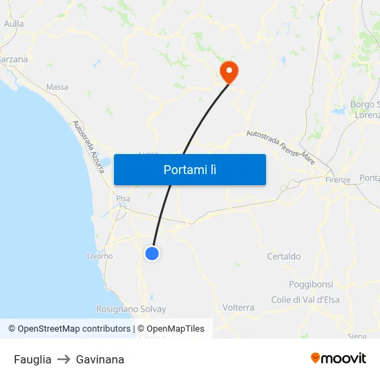 Fauglia to Gavinana map