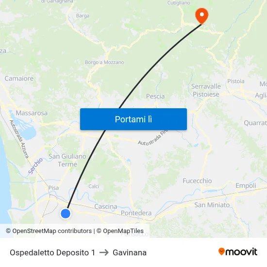 Ospedaletto Deposito 1 to Gavinana map