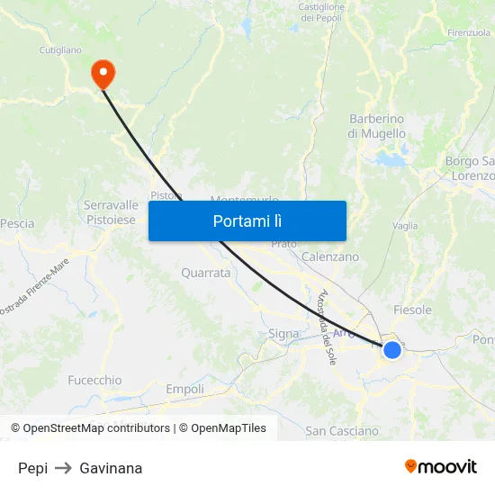 Pepi to Gavinana map