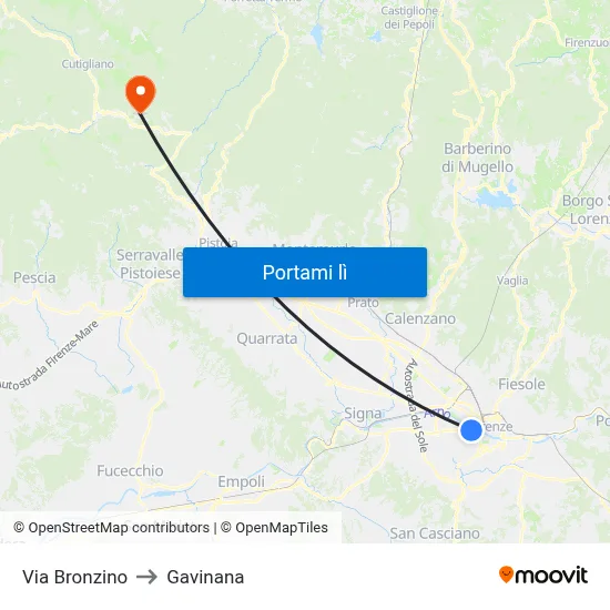 Via Bronzino to Gavinana map
