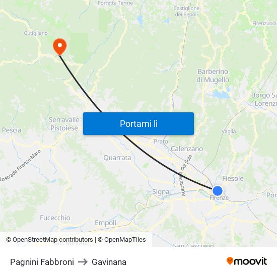 Pagnini Fabbroni to Gavinana map