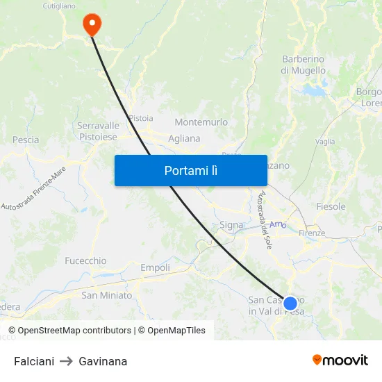 Falciani to Gavinana map
