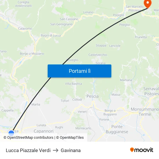 Lucca Piazzale Verdi to Gavinana map