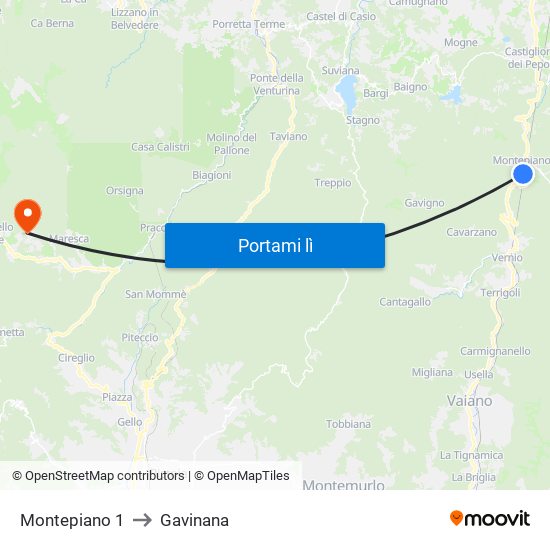 Montepiano 1 to Gavinana map