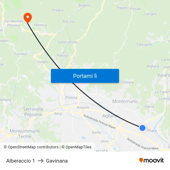 Alberaccio 1 to Gavinana map