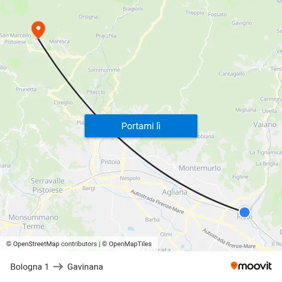 Bologna 1 to Gavinana map