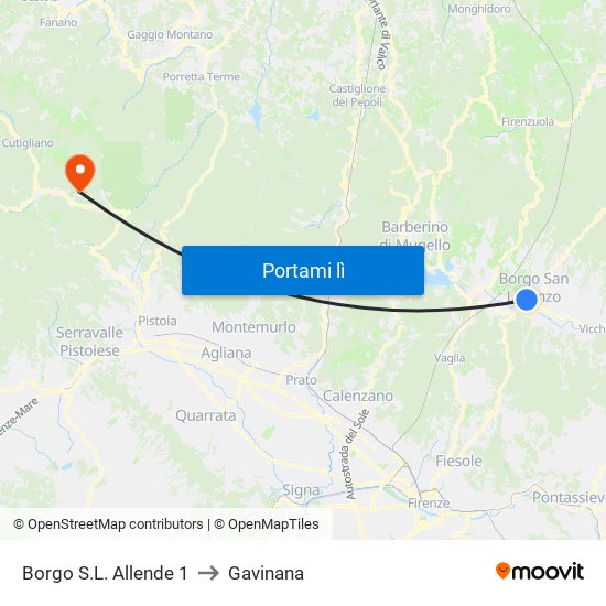 Borgo S.L. Allende 1 to Gavinana map