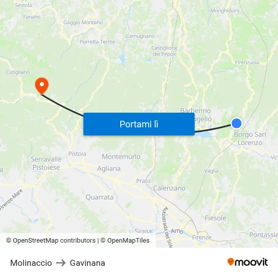 Molinaccio to Gavinana map
