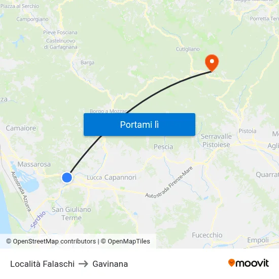 Località Falaschi to Gavinana map