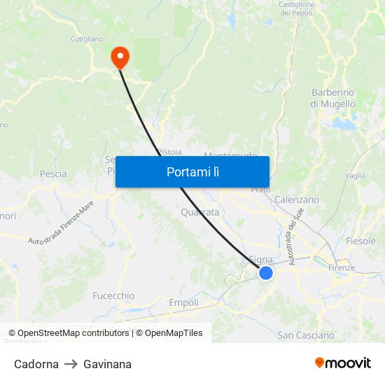 Cadorna to Gavinana map