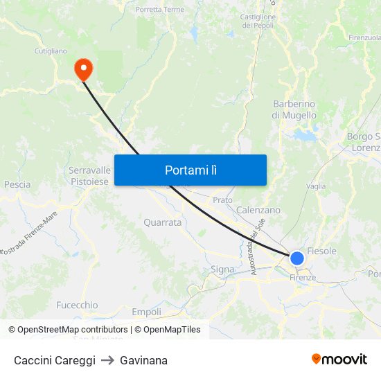 Caccini Careggi to Gavinana map