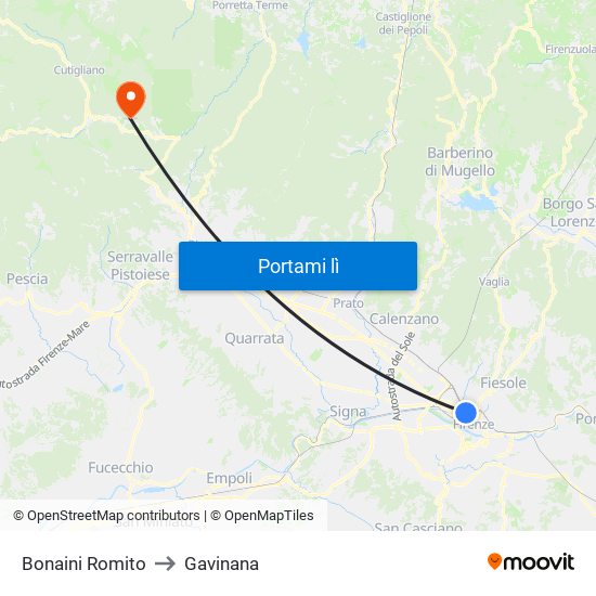 Bonaini Romito to Gavinana map