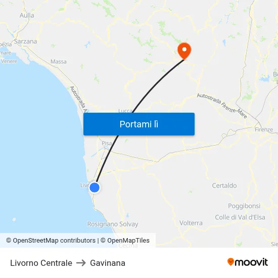 Livorno Centrale to Gavinana map
