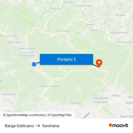 Barga-Gallicano to Gavinana map