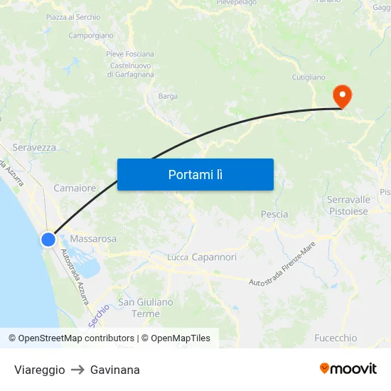 Viareggio to Gavinana map