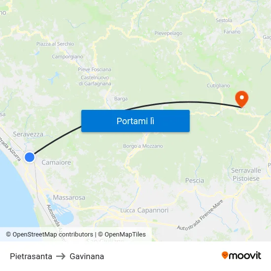Pietrasanta to Gavinana map