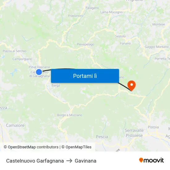 Castelnuovo Garfagnana to Gavinana map