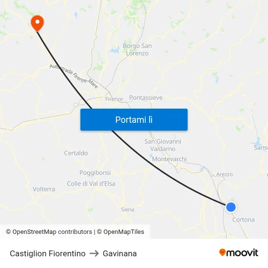 Castiglion Fiorentino to Gavinana map