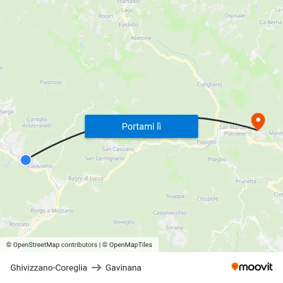 Ghivizzano-Coreglia to Gavinana map