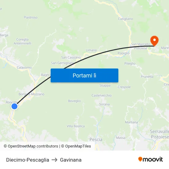 Diecimo-Pescaglia to Gavinana map
